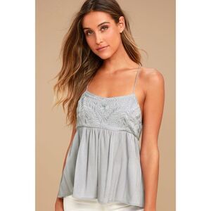 Lulus Absolute Adoration Light Grey Embroidered Top - Size XS